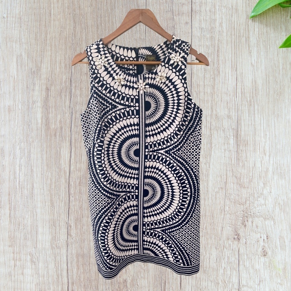 Taylor Navy White Sleeveless Kaleidoscope Print Dress NWT Size 10